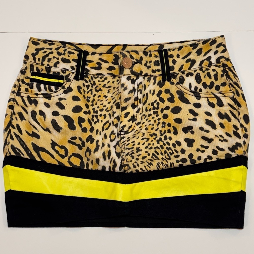 Lanca Perfume Leopard Print Mini Skirt with Yellow Accents